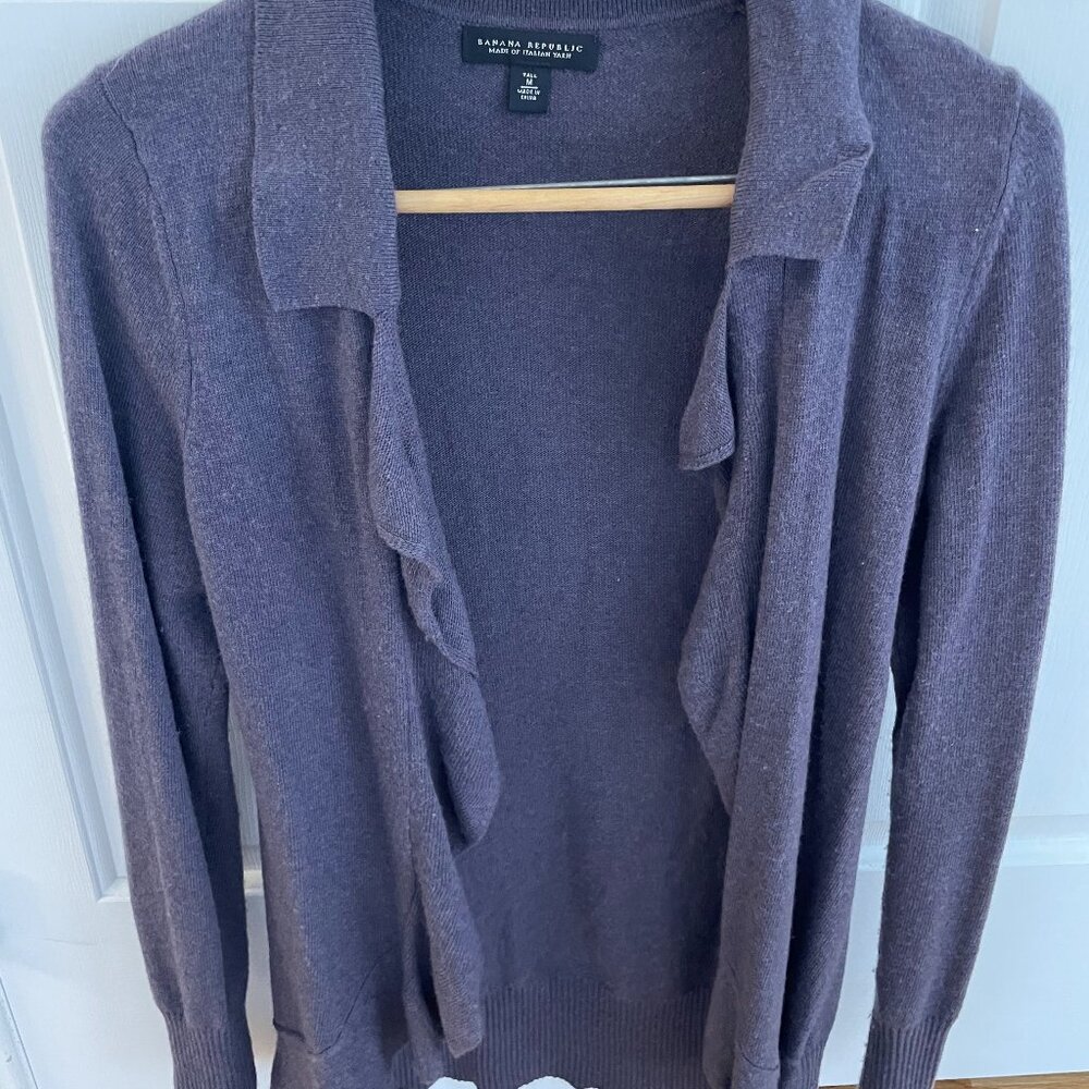 Banana Republic Purple Heather Cardigan with scalloped edge & collar size Tall M